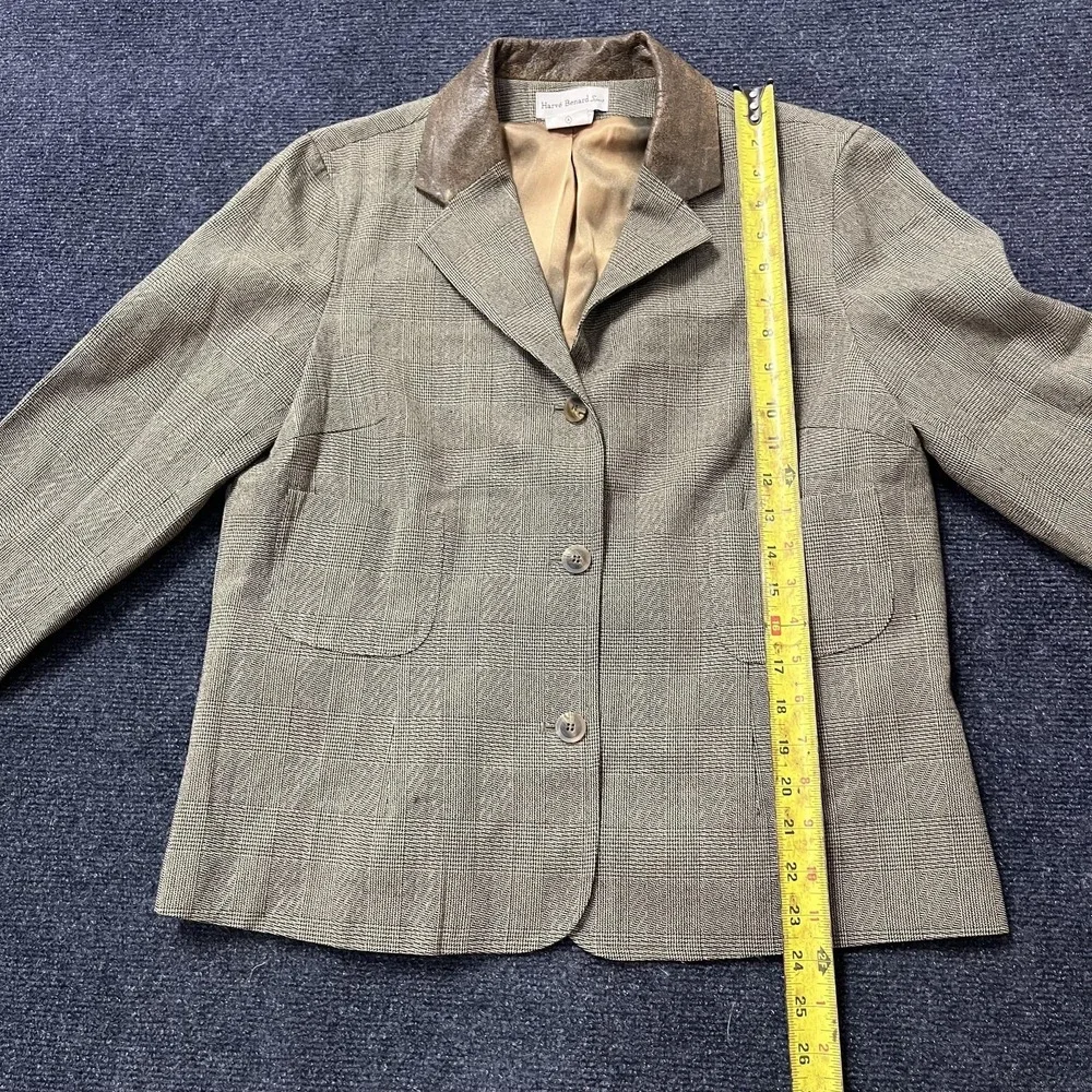 Harve Benard Sport Blazer Jacket Womens 10 Gray Plaid Wool Faux Leather Collar - Picture 6 of 10